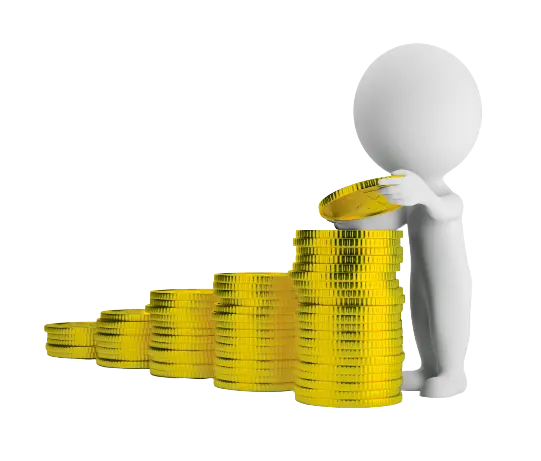 A little character counting his money in stacks