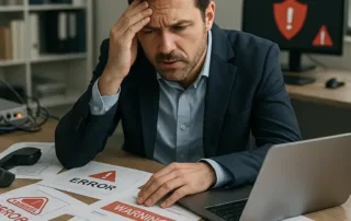 Image of a business overwhelmed with IT issues receiving error message after error message