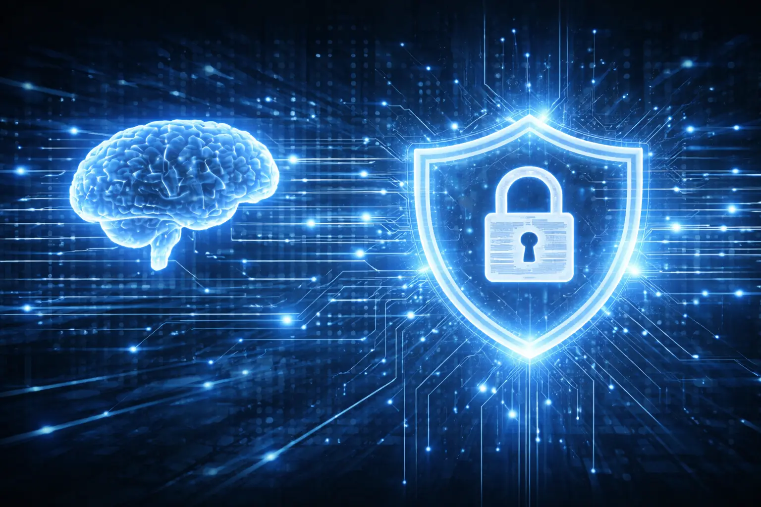 Image depicting AI and Cybersecurity working together to help a business