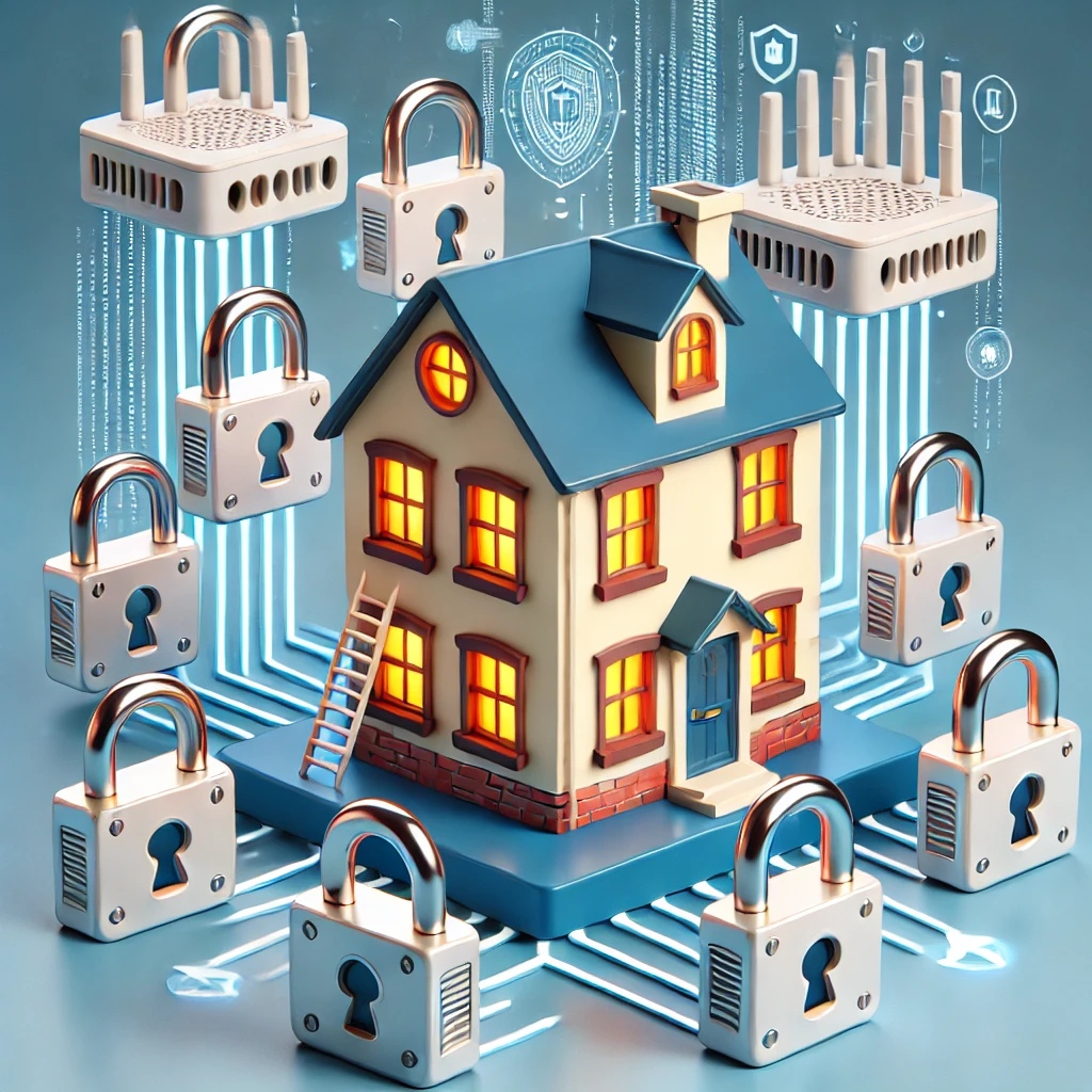 House secured by locks and alarm systems like networks locked down with cybersecurity measures