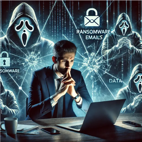 Small business owner stressed out at his laptop because of the cyber threats around him