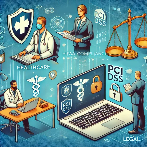 Healthcare, law, accounting compliance needs represented in an image